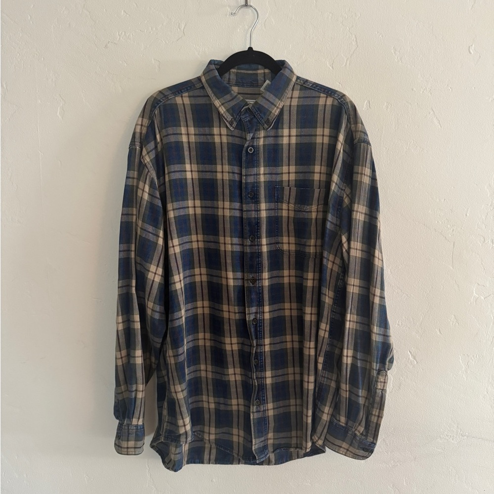 LL Bean Blue Flannel Button Down Shirt 100% Cotton Long Sleeve Men’s L Tall